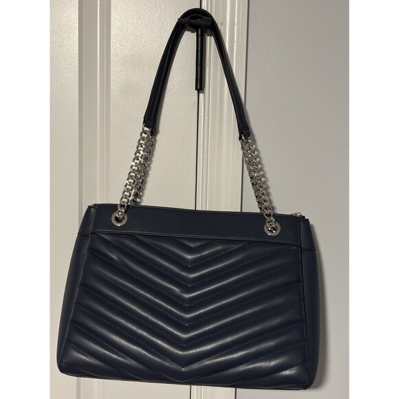 Michael Kors Blue Quilted Whitney Tote Shoulder Bag Chain And Leather Strap New - Picture 12 of 13